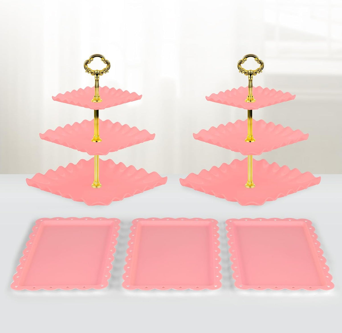5-Piece Cupcake Stand & Appetizer Trays Set (Pink)