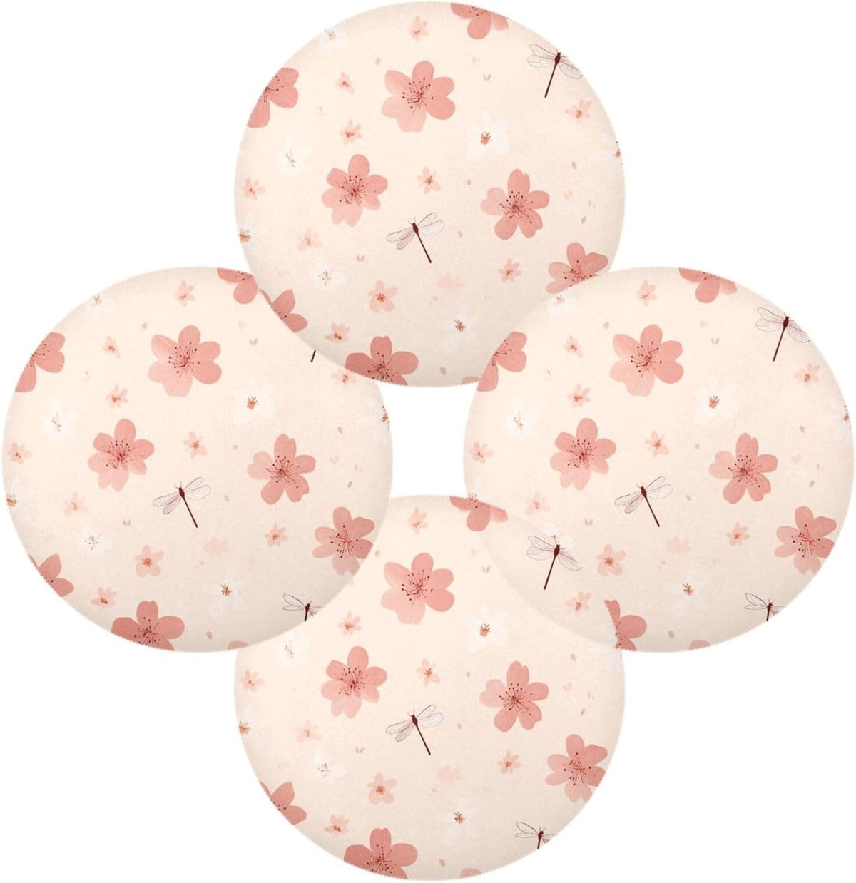 Round Placemats Small Peach Flowers Pattern Table Mats Washable Non-Slip Heat Resistant Place Mats for Dining Table Home Decoration Tray Mat 15.4"X15.4", Set of 1