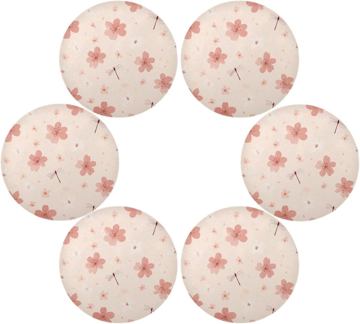 Round Placemats Small Peach Flowers Pattern Table Mats Washable Non-Slip Heat Resistant Place Mats for Dining Table Home Decoration Tray Mat 15.4"X15.4", Set of 1