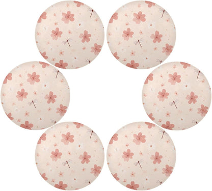 Round Placemats Small Peach Flowers Pattern Table Mats Washable Non-Slip Heat Resistant Place Mats for Dining Table Home Decoration Tray Mat 15.4"X15.4", Set of 1