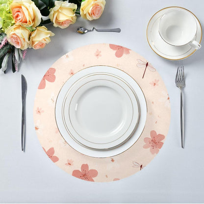 Round Placemats Small Peach Flowers Pattern Table Mats Washable Non-Slip Heat Resistant Place Mats for Dining Table Home Decoration Tray Mat 15.4"X15.4", Set of 1