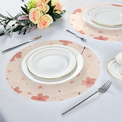 Round Placemats Small Peach Flowers Pattern Table Mats Washable Non-Slip Heat Resistant Place Mats for Dining Table Home Decoration Tray Mat 15.4"X15.4", Set of 1