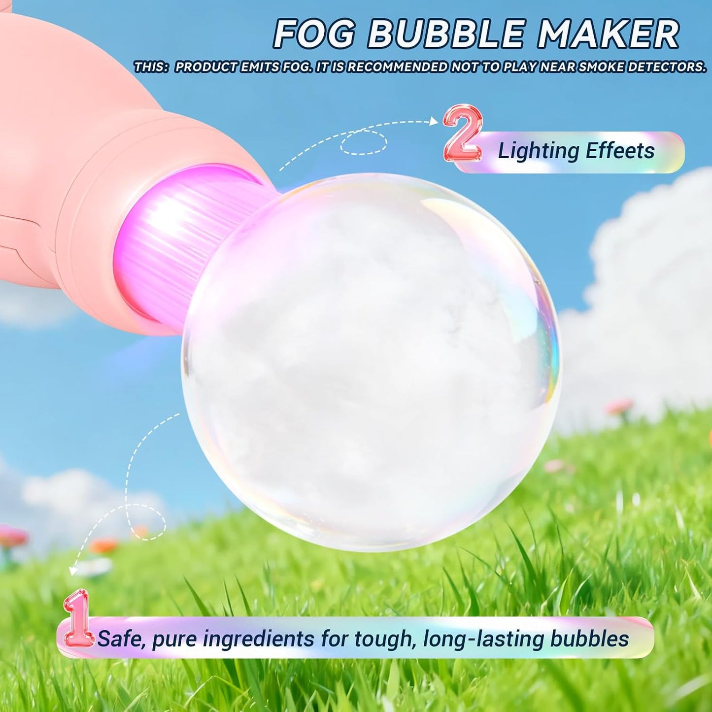 Fog Bubble Wand, Elastic Fog Bubble Machine for Kids, Pink