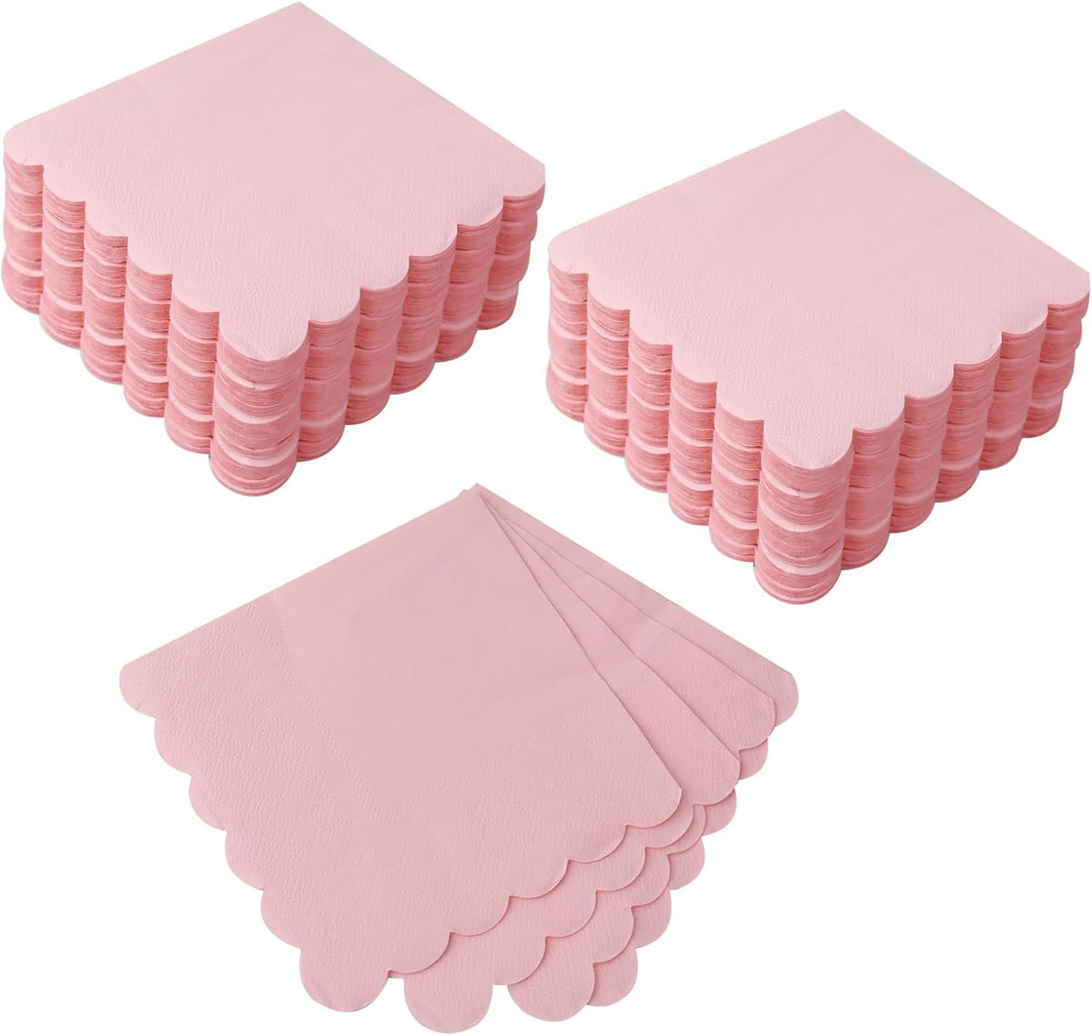100 Pack Cocktail Napkin, 2-Ply Scalloped Edged Dessert Napkins Folded, Disposable Napkins for Dinner Wedding, Baby Shower, Birthday Party, Bridal Anniversary Reception Event(Pink)