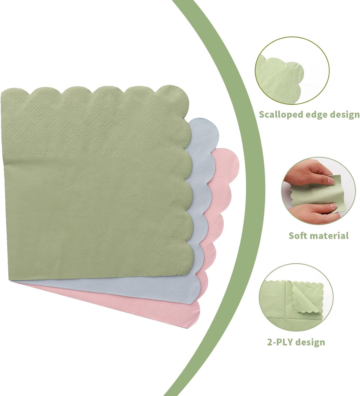 100 Pack Cocktail Napkin, 2-Ply Scalloped Edged Dessert Napkins Folded, Disposable Napkins for Dinner Wedding, Baby Shower, Birthday Party, Bridal Anniversary Reception Event(Pink)