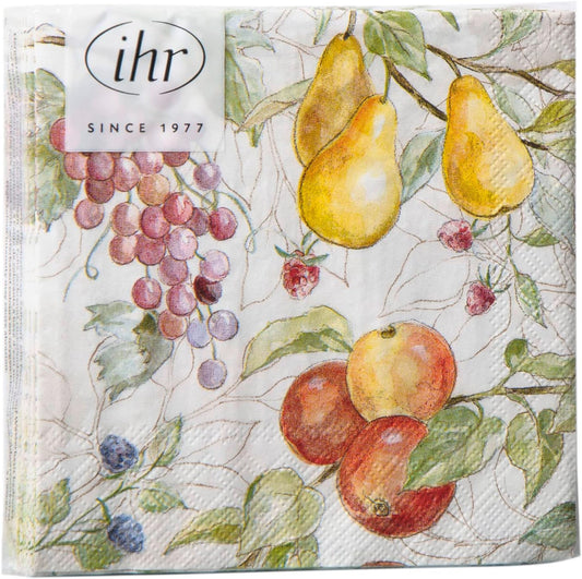 IHR Ideal Home Range Cocktail Napkins Disposable 3-Ply Paper Party Napkin Pack, 5" x 5", Country Fruits (Cream), 20-Count
