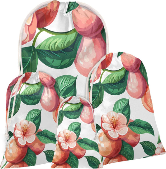 JMAVZWS Peach Flower Floral Christmas Drawstring Gifts Bags Xmas Treat Pouch for Christmas Party Supplies Assorted Sizes for Holiday Present 11.8 x 7.87 inches