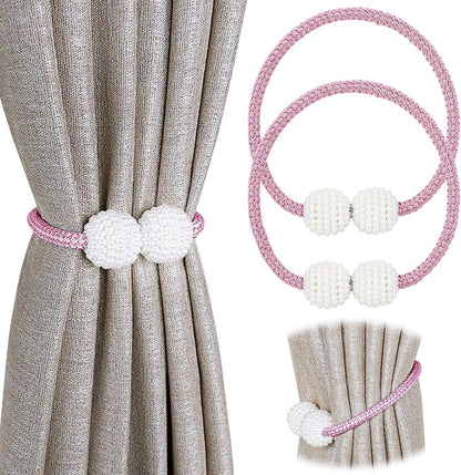 Magnetic Curtain Tiebacks Clips - Window Tie Backs Holders for Home Office Decorative Rope Holdbacks Classic Tiebacks Design (1 Pair, Pink)…