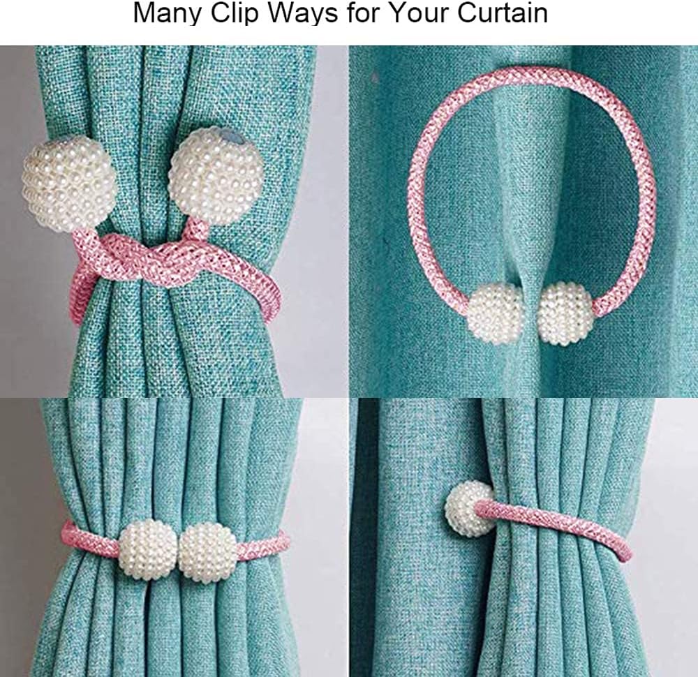 Magnetic Curtain Tiebacks Clips - Window Tie Backs Holders for Home Office Decorative Rope Holdbacks Classic Tiebacks Design (1 Pair, Pink)…