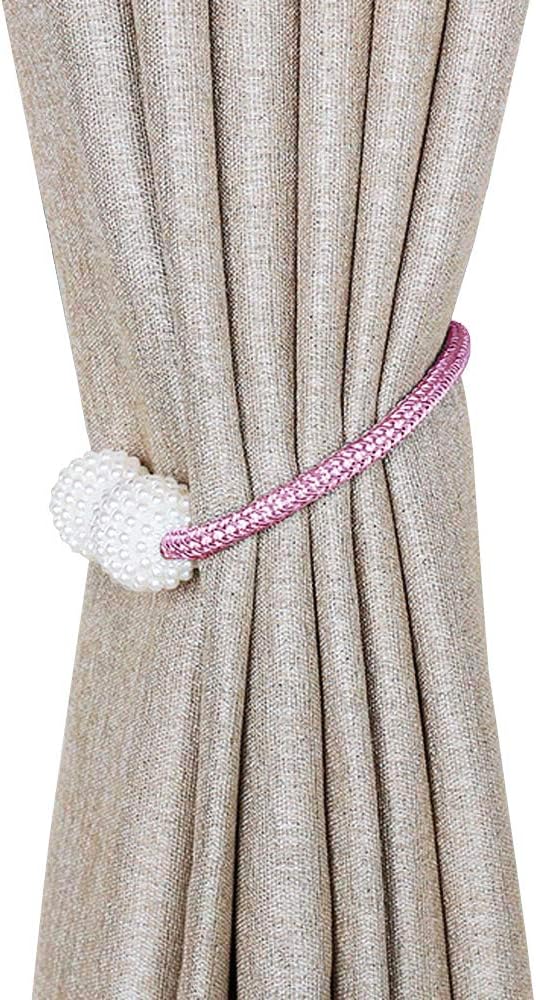 Magnetic Curtain Tiebacks Clips - Window Tie Backs Holders for Home Office Decorative Rope Holdbacks Classic Tiebacks Design (1 Pair, Pink)…