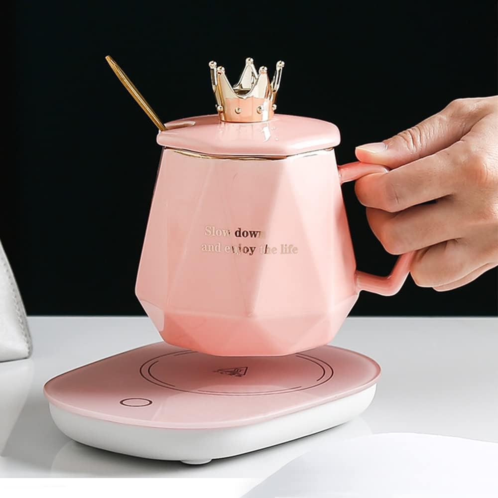 Best Gift for Mother's Day，Easter Coffee Warmer for Desk with Mug Set. Cup Warmer Tea Warmer, Electric Beverage Warmer, Drink Warmer for Cocoa, Tea, Milk. Gifts for Your Loved (Pink)