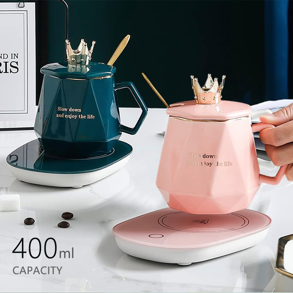 Best Gift for Mother's Day，Easter Coffee Warmer for Desk with Mug Set. Cup Warmer Tea Warmer, Electric Beverage Warmer, Drink Warmer for Cocoa, Tea, Milk. Gifts for Your Loved (Pink)
