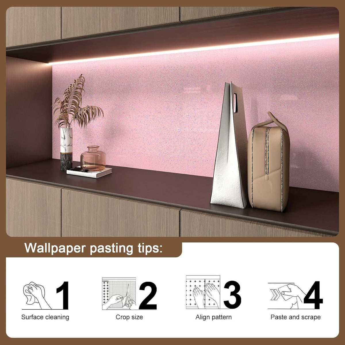 Pink Glossy Contact Paper Holographic Shiny Peel and Stick Wrapping Paper