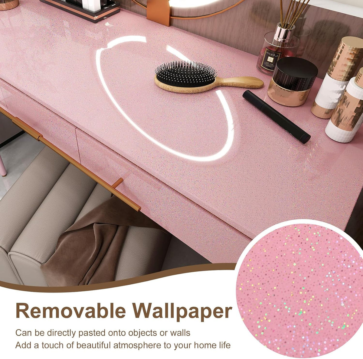 Pink Glossy Contact Paper Holographic Shiny Peel and Stick Wrapping Paper