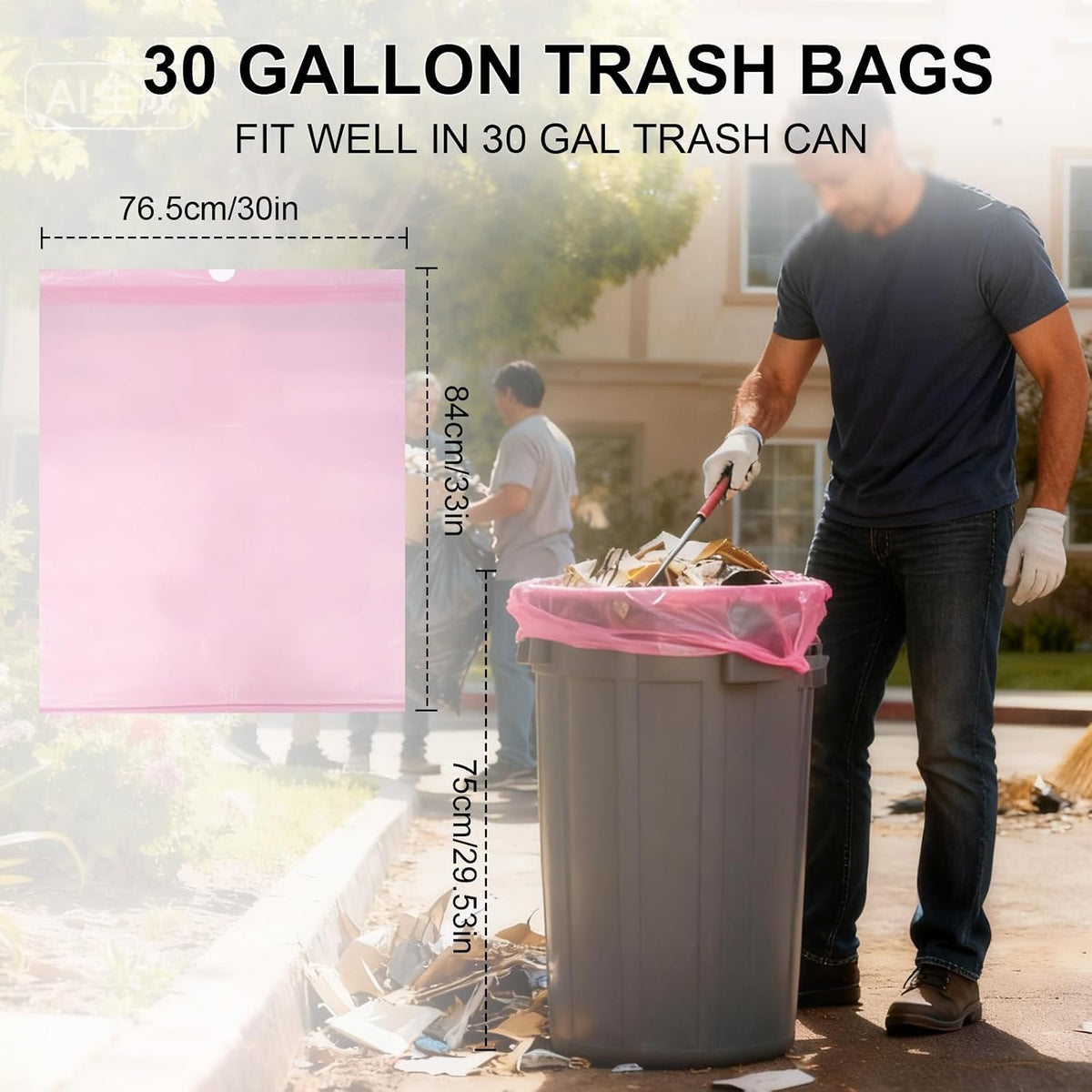 30 Gallon Drawstring Trash Bags,Extra Thick, 30 Count (Pink)