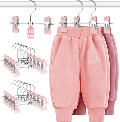 10 Pack Baby Pants Hangers with Clips, Toddler Non-Slip Space Saving Hangers for Pants, Skirts, Clothes - Baby Essentials Closet Organizer