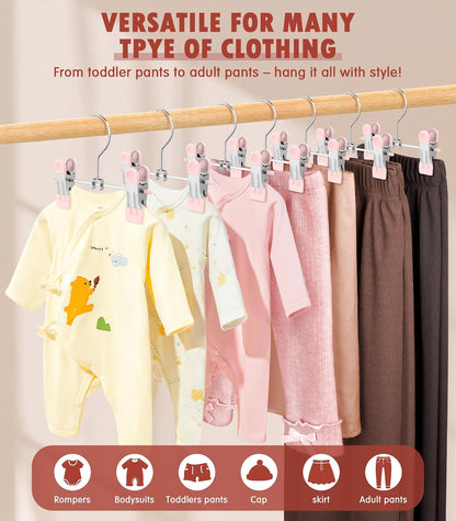 10 Pack Baby Pants Hangers with Clips, Toddler Non-Slip Space Saving Hangers for Pants, Skirts, Clothes - Baby Essentials Closet Organizer