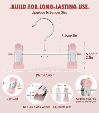 10 Pack Baby Pants Hangers with Clips, Toddler Non-Slip Space Saving Hangers for Pants, Skirts, Clothes - Baby Essentials Closet Organizer