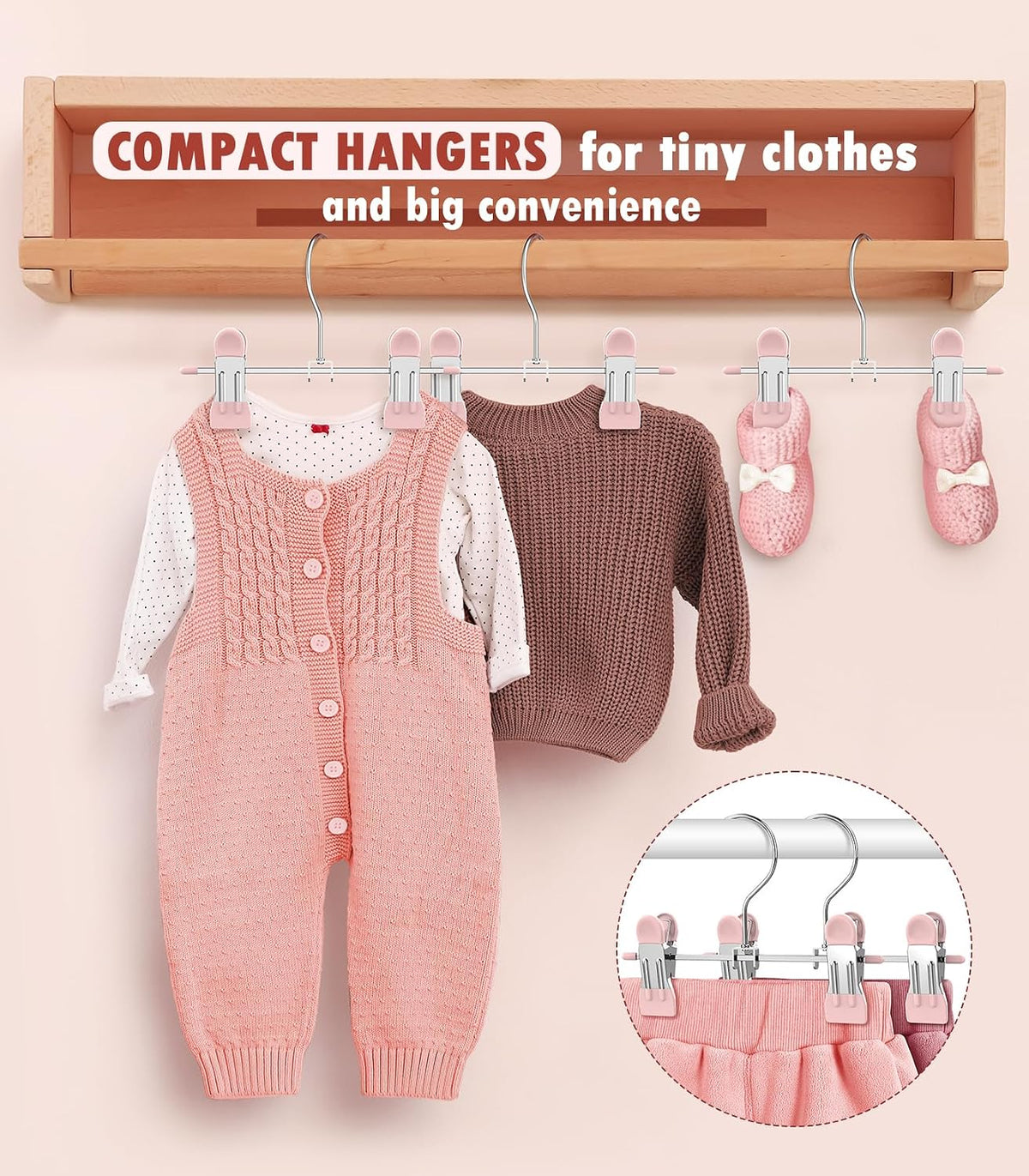 10 Pack Baby Pants Hangers with Clips, Toddler Non-Slip Space Saving Hangers for Pants, Skirts, Clothes - Baby Essentials Closet Organizer
