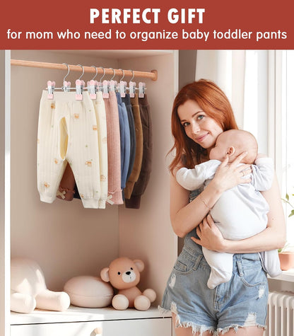 10 Pack Baby Pants Hangers with Clips, Toddler Non-Slip Space Saving Hangers for Pants, Skirts, Clothes - Baby Essentials Closet Organizer