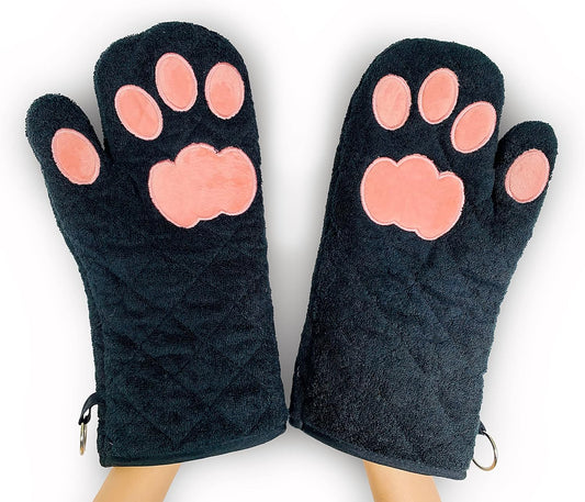 Oven Mitts Cat Paws - Black & Pink