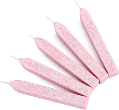 5Pcs Pink Sealing Wax Sticks with Wicks for Wax Seal Stamp