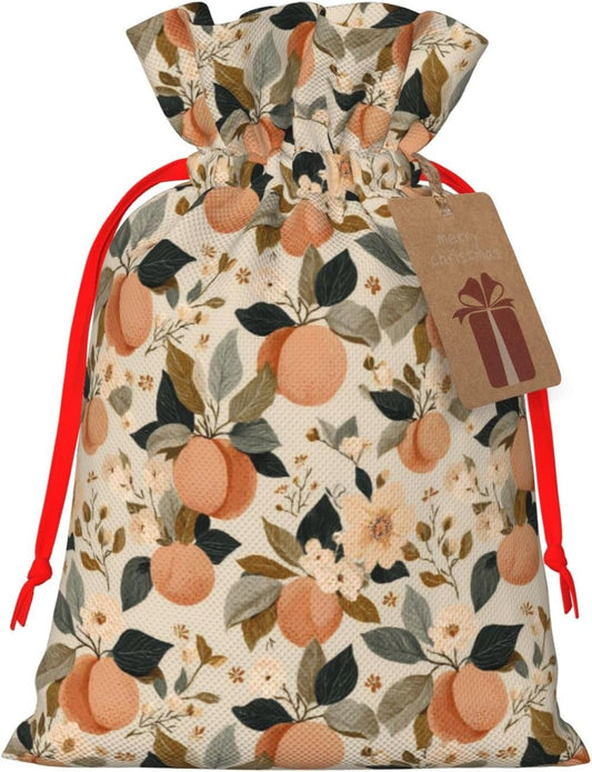 Moxquju Peaches (1) Print Christmas Drawstring Gift Bags, Reusable Candy Treat Bags For Holiday Birthday Party