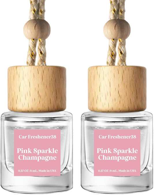 C Classy Hanging Car Air Freshener 2 Pack, Pink Sparkle Champagne Essential Oil Diffuser, Long-Lasting Fragrance, Cute Glass Bottle Car Accessories for Women & Men, Made in USA