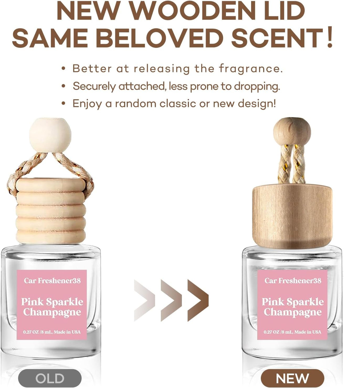 C Classy Hanging Car Air Freshener 2 Pack, Pink Sparkle Champagne Essential Oil Diffuser, Long-Lasting Fragrance, Cute Glass Bottle Car Accessories for Women & Men, Made in USA