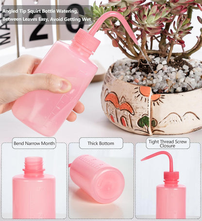 Tattoo Wash Bottle Squeeze, 2Pcs 250ml Water Squirt Bottle Succulent Watering, Safety Rinse Watering Tools, Tattoo Supplies, Irrigation Sprinkling Can Wash Plant (Pink)