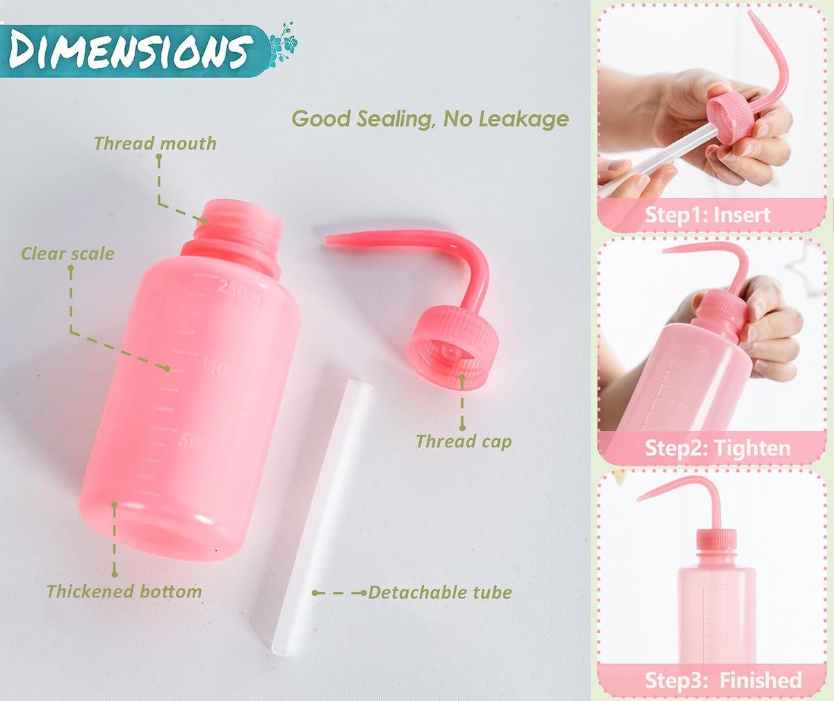 Tattoo Wash Bottle Squeeze, 2Pcs 250ml Water Squirt Bottle Succulent Watering, Safety Rinse Watering Tools, Tattoo Supplies, Irrigation Sprinkling Can Wash Plant (Pink)