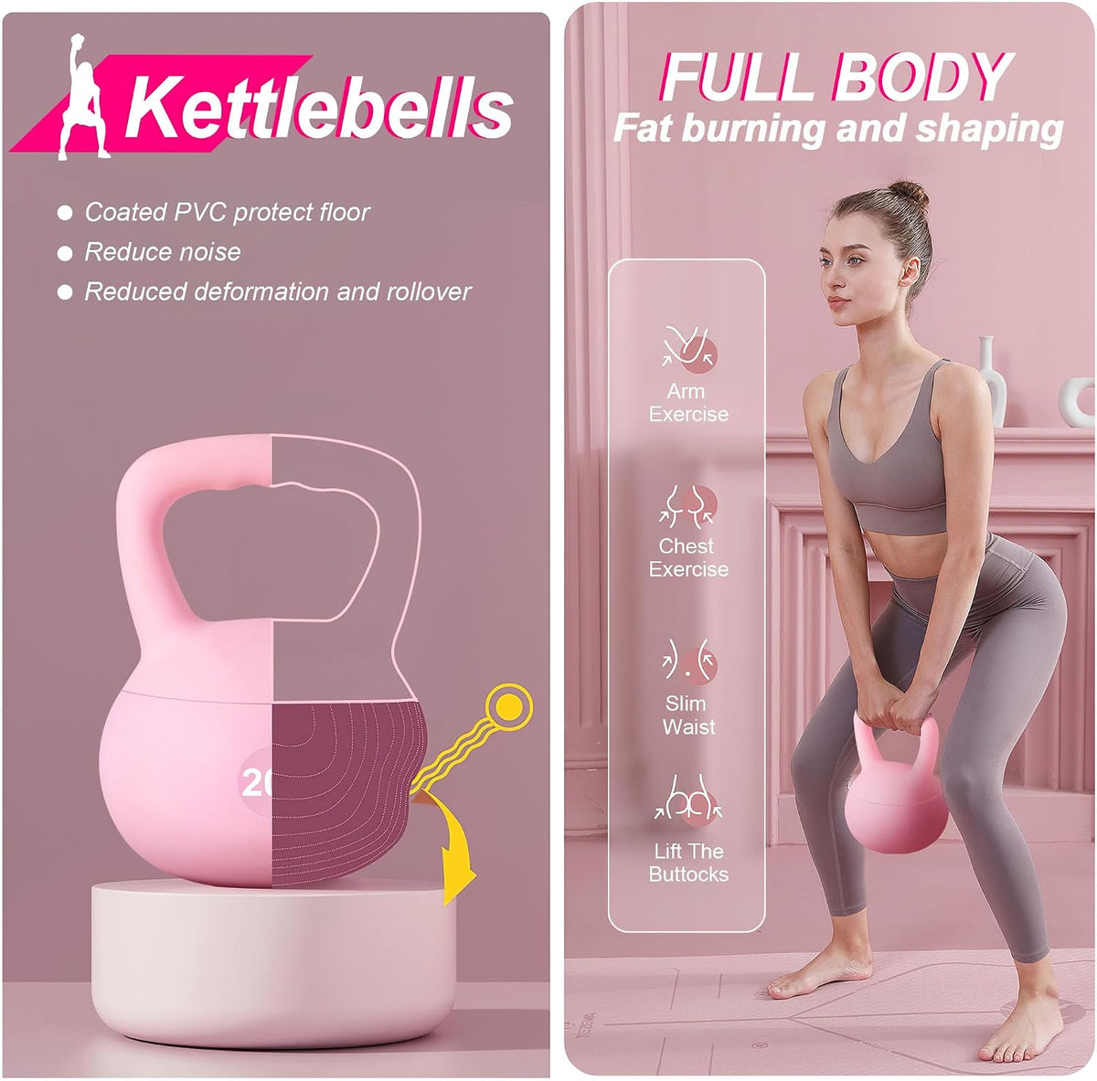 PVC One-Piece Kettlebell with Wide Handles, Strength Training Kettlebells 5lb to 35lb Optional for Women of Different Levels, Iron Sand Filled Soft Kettlebell