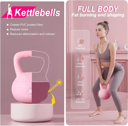 PVC One-Piece Kettlebell with Wide Handles, Strength Training Kettlebells 5lb to 35lb Optional for Women of Different Levels, Iron Sand Filled Soft Kettlebell