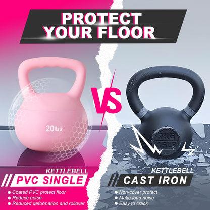 PVC One-Piece Kettlebell with Wide Handles, Strength Training Kettlebells 5lb to 35lb Optional for Women of Different Levels, Iron Sand Filled Soft Kettlebell