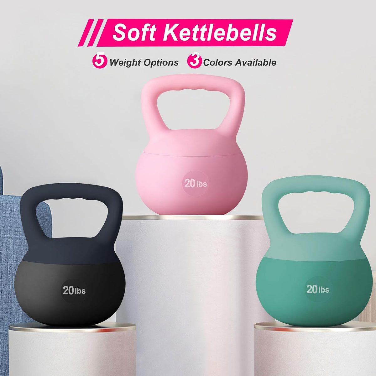 PVC One-Piece Kettlebell with Wide Handles, Strength Training Kettlebells 5lb to 35lb Optional for Women of Different Levels, Iron Sand Filled Soft Kettlebell