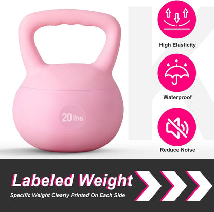 PVC One-Piece Kettlebell with Wide Handles, Strength Training Kettlebells 5lb to 35lb Optional for Women of Different Levels, Iron Sand Filled Soft Kettlebell