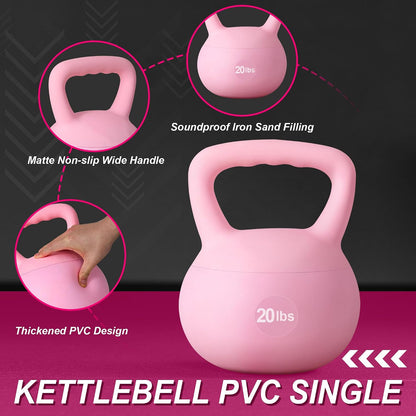 PVC One-Piece Kettlebell with Wide Handles, Strength Training Kettlebells 5lb to 35lb Optional for Women of Different Levels, Iron Sand Filled Soft Kettlebell