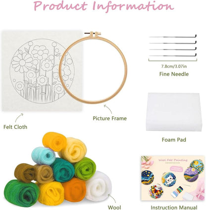 Needle Felting Kits Beginners, Natural Landscape DIY Wool Needle Felting Starter Kit, Floral Needle Felt Set with Foam Pad, Felt Cloth and Instructions, Used for Home Decoration (Pink)
