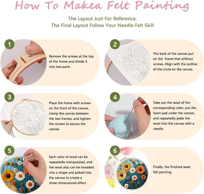 Needle Felting Kits Beginners, Natural Landscape DIY Wool Needle Felting Starter Kit, Floral Needle Felt Set with Foam Pad, Felt Cloth and Instructions, Used for Home Decoration (Pink)