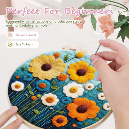 Needle Felting Kits Beginners, Natural Landscape DIY Wool Needle Felting Starter Kit, Floral Needle Felt Set with Foam Pad, Felt Cloth and Instructions, Used for Home Decoration (Pink)