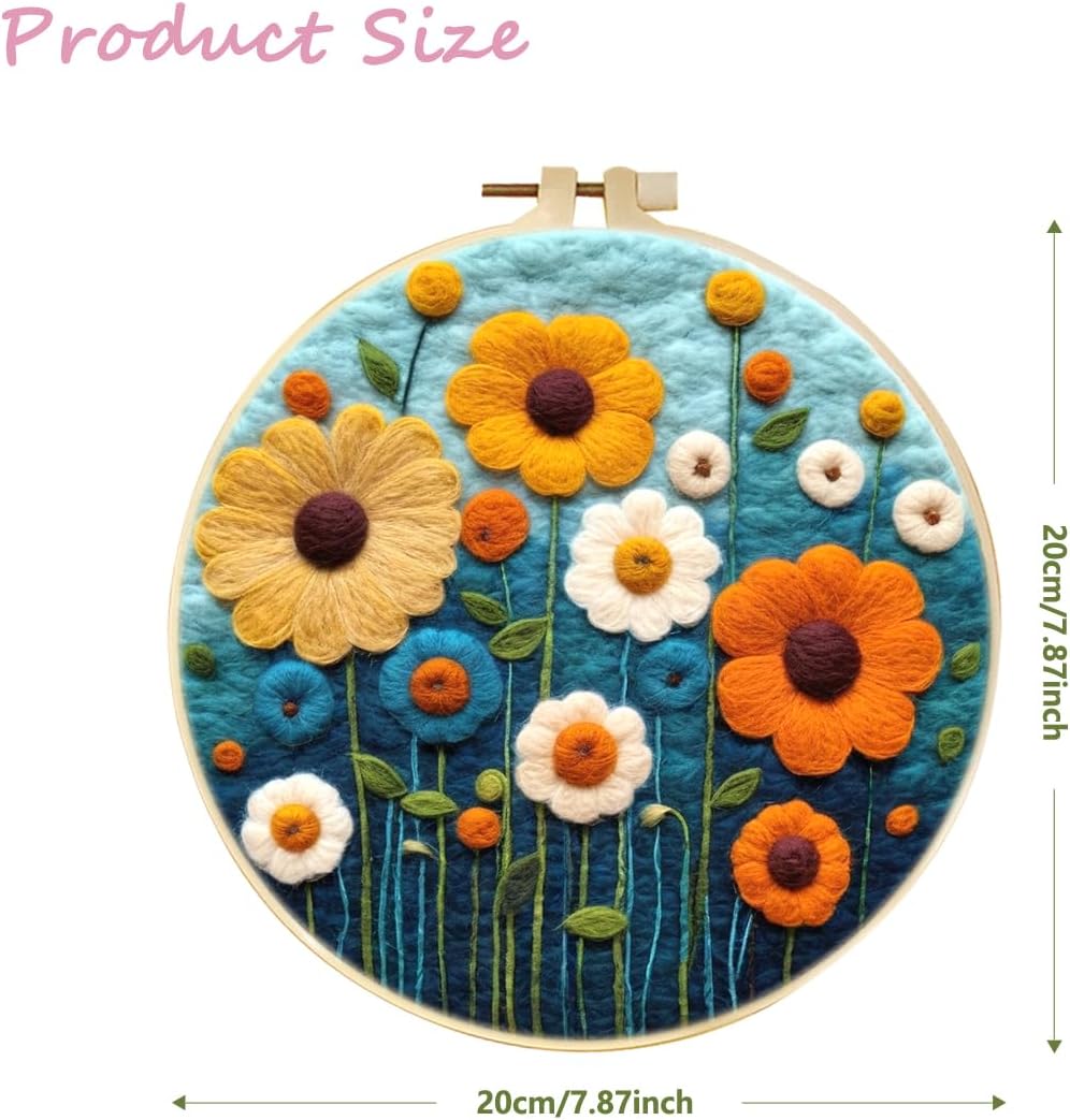 Needle Felting Kits Beginners, Natural Landscape DIY Wool Needle Felting Starter Kit, Floral Needle Felt Set with Foam Pad, Felt Cloth and Instructions, Used for Home Decoration (Pink)