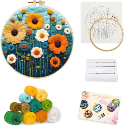 Needle Felting Kits Beginners, Natural Landscape DIY Wool Needle Felting Starter Kit, Floral Needle Felt Set with Foam Pad, Felt Cloth and Instructions, Used for Home Decoration (Pink)