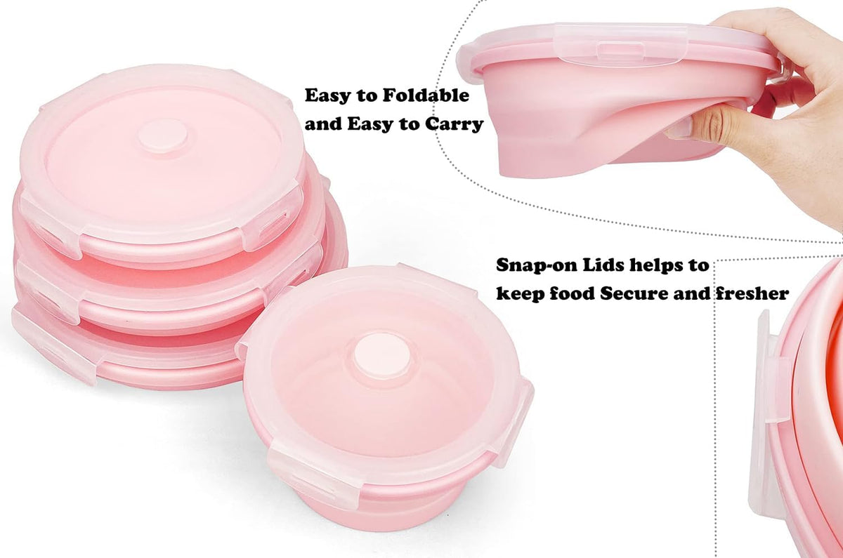 Collapsible Dog Bowls with Lids, 2 Pack Portable Travel Dog Bowls for Small Medium Large Dogs, Silicone Foldable Outdoor Dog Cat Food Water Bowls for Camping Hiking Road Trip, Pink 12 oz