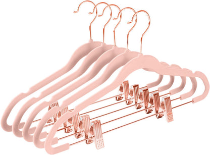 Premium Velvet Pants Hangers with Clips (Pack of 20) Slim Skirt Hangers- Non Slip Felt Outfit Dress Hangers Blush Pink - Copper/Rose Gold Hooks,Space Saving Shirt Clothes Hangers