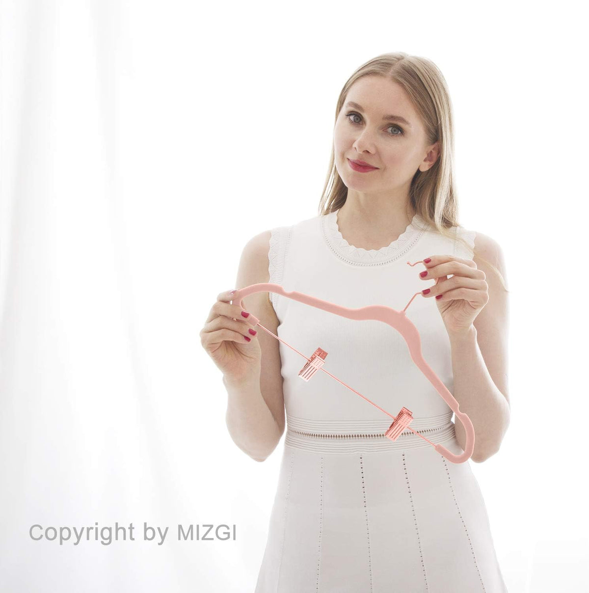 Premium Velvet Pants Hangers with Clips (Pack of 20) Slim Skirt Hangers- Non Slip Felt Outfit Dress Hangers Blush Pink - Copper/Rose Gold Hooks,Space Saving Shirt Clothes Hangers