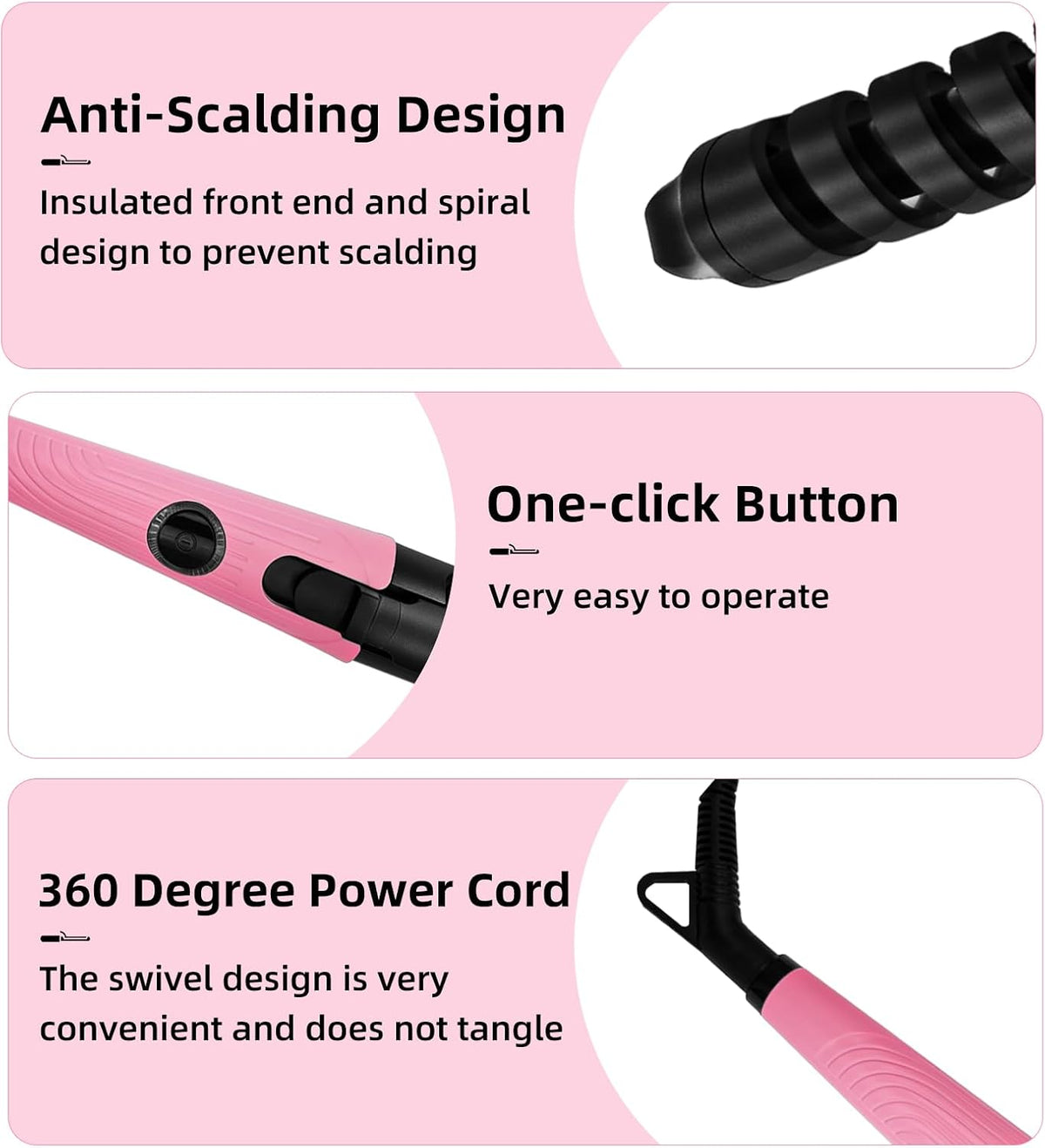 Anti-Scald Ceramic Curling Wand,Portable Curling Iron,Automatic Spiral Hair Curler for Women,Detangle Scald-Free Fast Heating Rollers Suitable for Long and Short Hair Styling(Pink01)