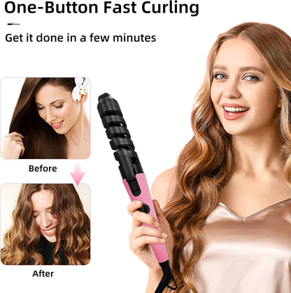 Anti-Scald Ceramic Curling Wand,Portable Curling Iron,Automatic Spiral Hair Curler for Women,Detangle Scald-Free Fast Heating Rollers Suitable for Long and Short Hair Styling(Pink01)
