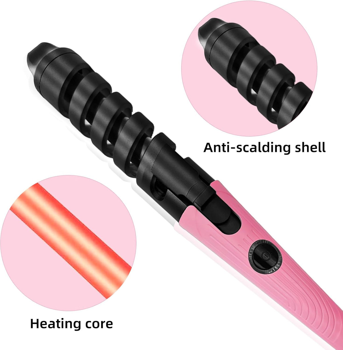 Anti-Scald Ceramic Curling Wand,Portable Curling Iron,Automatic Spiral Hair Curler for Women,Detangle Scald-Free Fast Heating Rollers Suitable for Long and Short Hair Styling(Pink01)