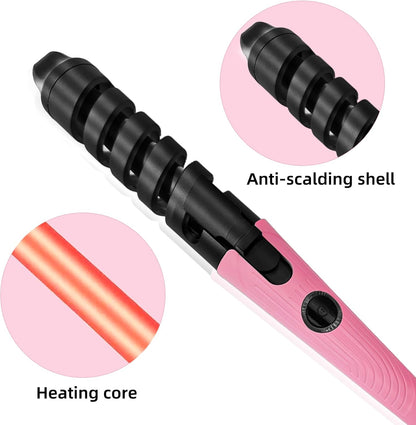 Anti-Scald Ceramic Curling Wand,Portable Curling Iron,Automatic Spiral Hair Curler for Women,Detangle Scald-Free Fast Heating Rollers Suitable for Long and Short Hair Styling(Pink01)