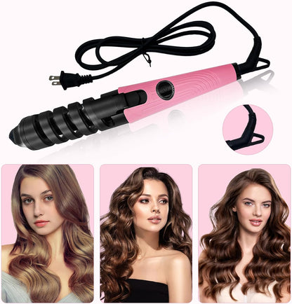 Anti-Scald Ceramic Curling Wand,Portable Curling Iron,Automatic Spiral Hair Curler for Women,Detangle Scald-Free Fast Heating Rollers Suitable for Long and Short Hair Styling(Pink01)